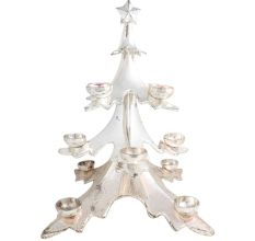 Copper Christmas Tree Candle Stand In Silver Polish