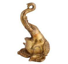 Brass Ornate Elephant Face Big Tusks Wall Hanging