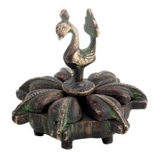 Brass Peacock Top Seven Compartment Bindi Box