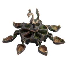 Brass Peacock Top Seven Compartment Bindi Box
