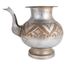 Brass Pot With Spout Engraved Leafy design Nickel Plating