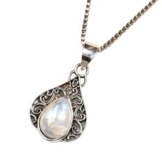 Teardrop Moonstone Embedded 92.5 Sterling Silver Pendant Jewelry