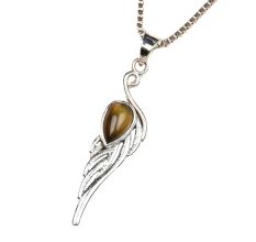 Tiger Eye Teardrop Feather Embedded 92.5 Sterling Silver Jewelry