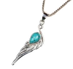 Turquoise Teardrop Feather Embedded 92.5 Sterling Silver Jewelry