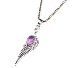 Purple Stone 92.5 Sterling Silver Jewelry Feather Design