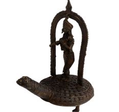 Brass Lord Krishna Statue Standing On Turtle Playing Flute