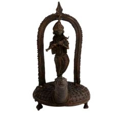 Brass Lord Krishna Statue Standing On Turtle Playing Flute