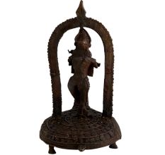Brass Lord Krishna Statue Standing On Turtle Playing Flute