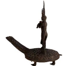 Brass Lord Krishna Statue Standing On Turtle Playing Flute