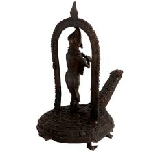 Brass Lord Krishna Statue Standing On Turtle Playing Flute