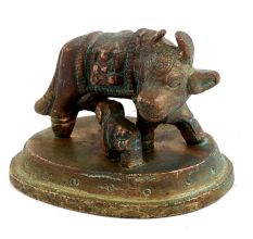 Brass Kamdhenu Cow With Calf Worship Statue