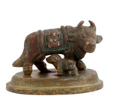 Brass Kamdhenu Cow With Calf Worship Statue