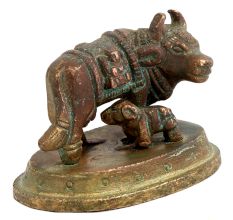 Brass Kamdhenu Cow With Calf Worship Statue