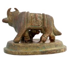Brass Kamdhenu Cow With Calf Worship Statue