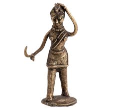 Brass Tribal lady with Grass Cutter In Hand Statue