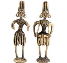 Brass Tribal Musical Couple Statue In Pair