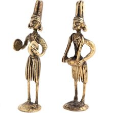 Brass Tribal Musical Couple Statue In Pair