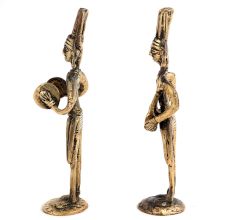 Brass Tribal Musical Couple Statue In Pair