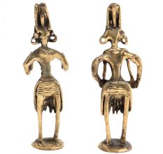 Brass Tribal Musical Couple Statue In Pair