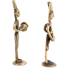 Brass Tribal Musical Couple Statue In Pair