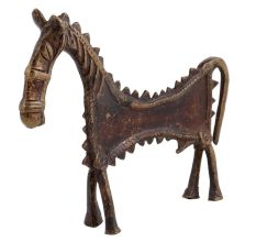 Brass Elongated Horse Tribal Statue