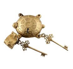 Golden Brass Tortoise Padlock With Keys In Pair 