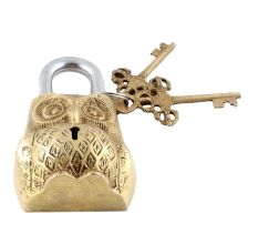Decorative Owl Padlock With Lock And Skeleton Keys