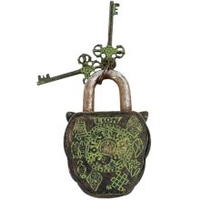 Decorative Owl Padlock With Lock And Skeleton Keys With Patina
