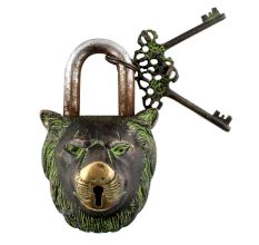 Brass Lion Shape Lock with Keys In Patina Finish