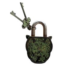 Brass Lion Shape Lock with Keys In Patina Finish