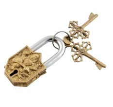 Brass Door Padlock Goddess Saraswati Sculpture