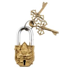Brass Door Padlock Goddess Saraswati Sculpture