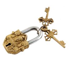 Brass Door Padlock Buddha Head Sculpture