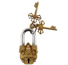 Brass Door Padlock Buddha Head Sculpture