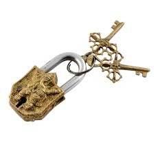 Brass Engraving Ganesha Idol Sculpture Pad Lock With Keys in Pair