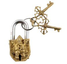Brass Engraving Ganesha Idol Sculpture Pad Lock With Keys in Pair