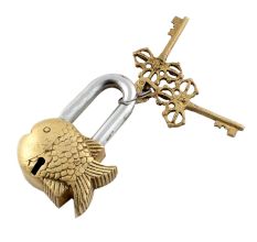Brass Golden Fish Padlock Lock With Skeleton Keys