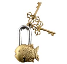 Brass Golden Fish Padlock Lock With Skeleton Keys