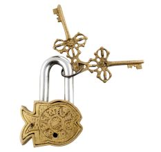 Brass Golden Fish Padlock Lock With Skeleton Keys