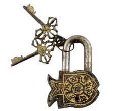 Brass Fish Padlock With Keys In Pair With Patina Finish