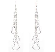 92.5 Sterling Silver Heart Chain Hanging Earrings