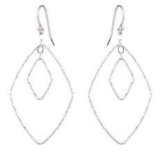 92.5 Sterling Silver Diamond Shaped Hoop Earrings