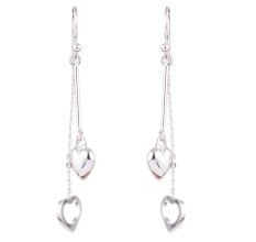Dual Heart Charms 92.5 Sterling Silver Dangle Earrings