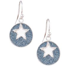 92.5 Sterling Silver Star Blue Circle Drop Earrings