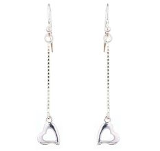 92.5 Sterling silver Heart Charm Chain Drop Earrings