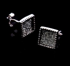 92.5 Sterling Silver Square Cluster Stud Earrings