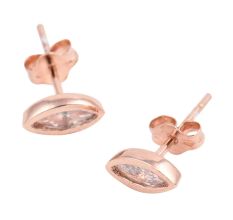 92.5 Sterling Silver Oval Crystal Stud Earrings Rose gold Finish