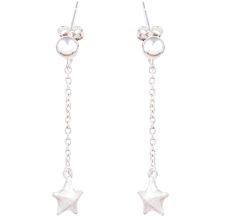 Fashion 92.5 Sterling Silver Star Earrings Long Chain hanging Earring