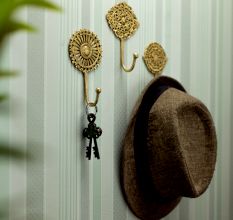Golden Floral And Leaf Wall Brass Decorative Hook
