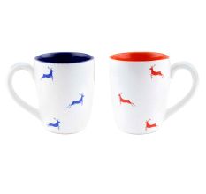 Navy Blue & Red Running Deer Decorative Handcraft Ceramic Coffee Mug
